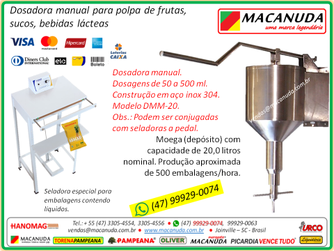 DOSADOR MANUAL DE POLPA DE FRUTAS VENDAS EM MINAS GERAIS